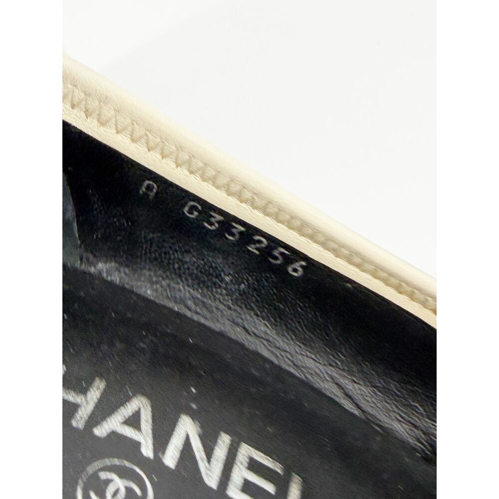 Chanel Chain Heel CC Denim Cap Toe Black Ivory Navy Pumps Block Heel 39 Box - Picture 7 of 16